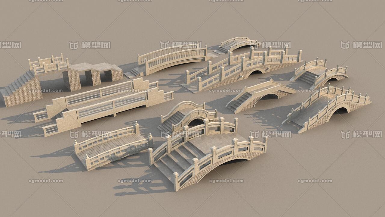 石桥,搭桥,景观桥,桥梁,古代_we850793696作品_建筑历史建筑_cg模型网
