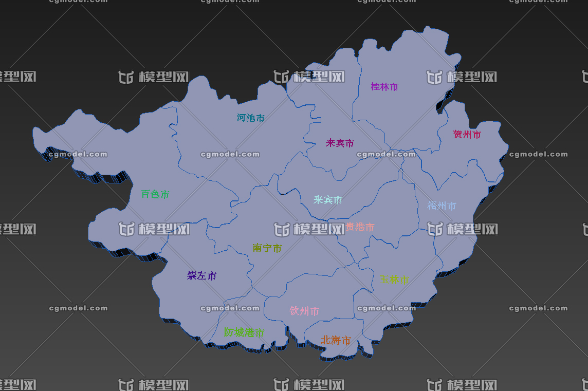 广西省 地图板块 三维地图板块 省份模型