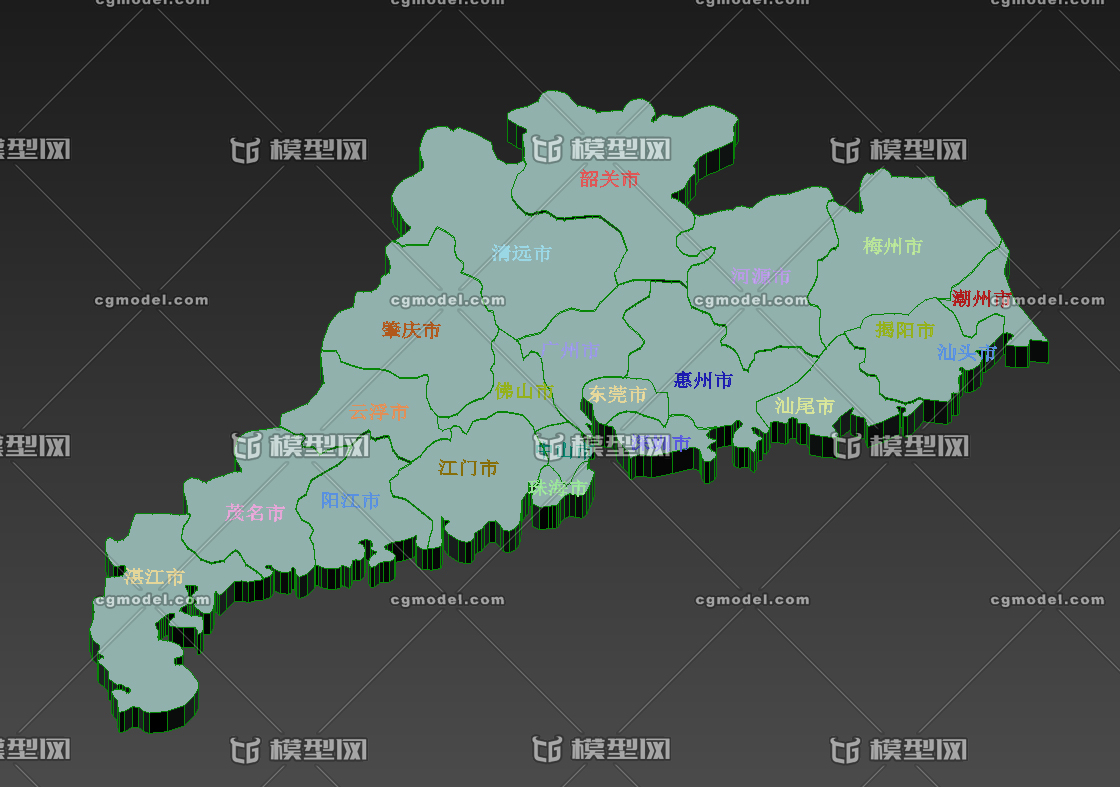 广东省 地图板块 三维地图板块 省份模型