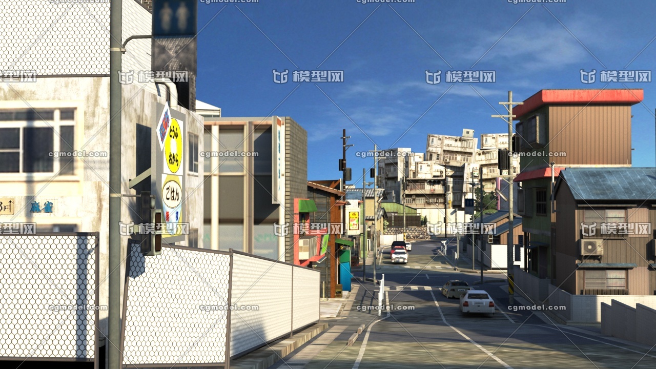 日本街道 日式街道,日本城市,二次元日式街道,日式风格街道场景.