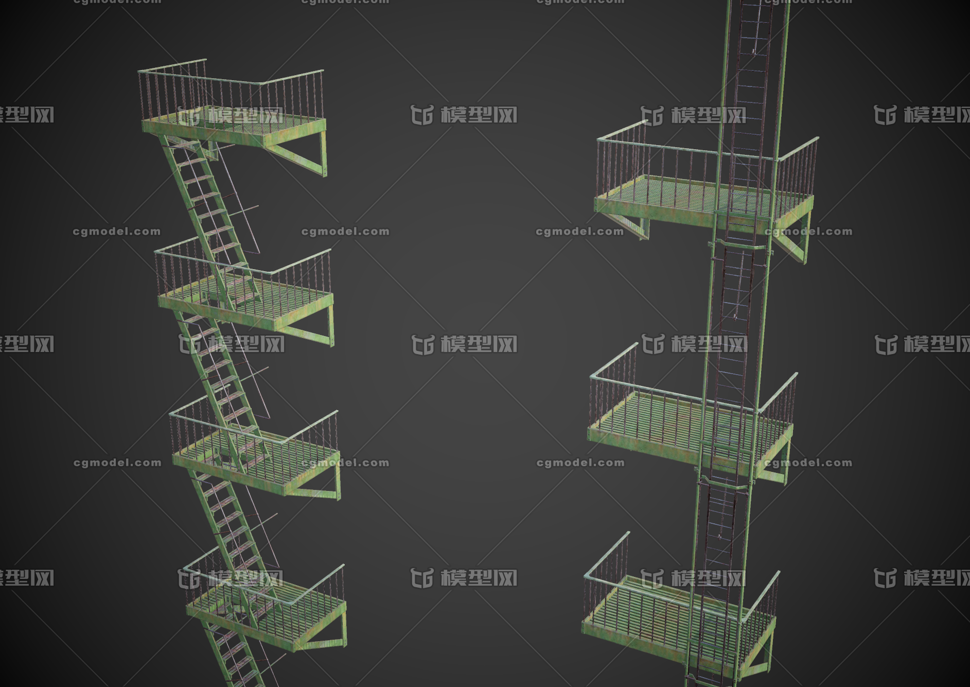 次世代 pbr 楼梯组件 太平梯 消防楼_joker2020作品_场景场景部件_cg