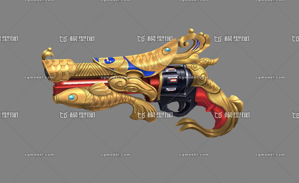 写实 手枪 黄金鱼造型枪械 私人订制 黄金武器 传说神器 橙色 暗金
