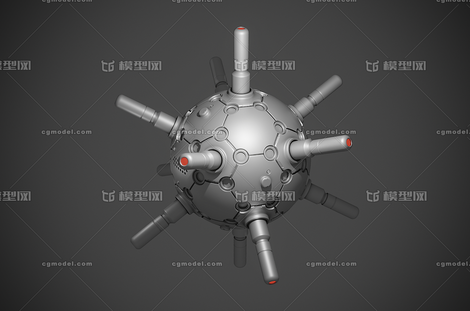 blender科幻水雷探球机械高模