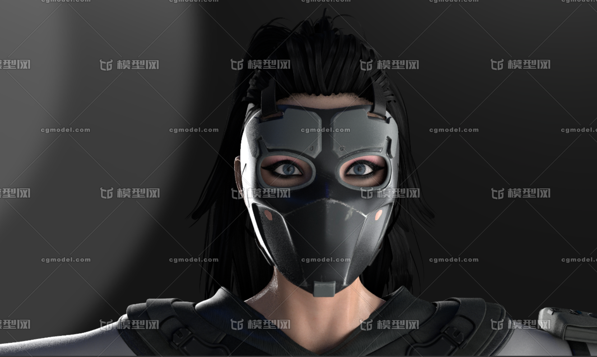 赛博朋克次世代科技感未来蒙面女战士cg写实模型(c4d redshift渲染)