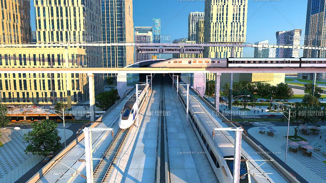 城市立体交通 城市高铁站 城市轻轨站 未来城市立体交通