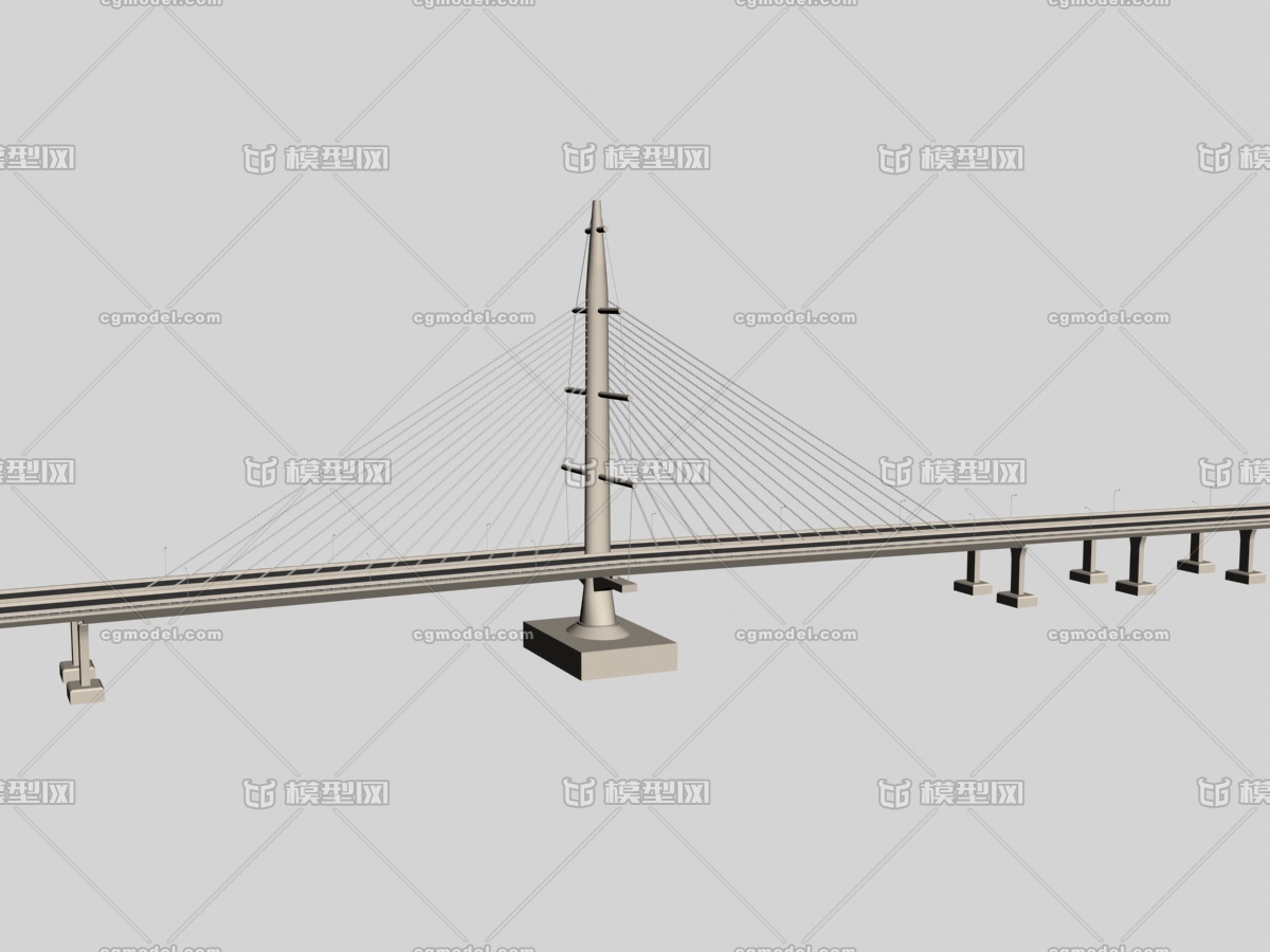 拉索桥 横跨桥 桥梁 -公共设施-建筑-溪竹雨花-cg模型