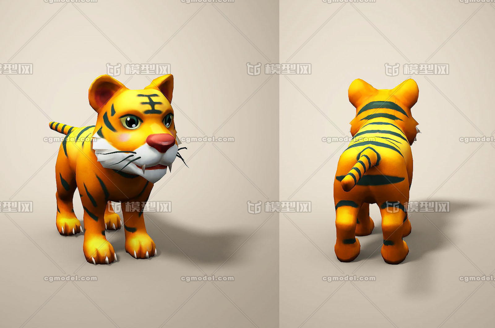 3d老虎动物 东北虎亚洲虎卡通写实非洲动物模型带maya