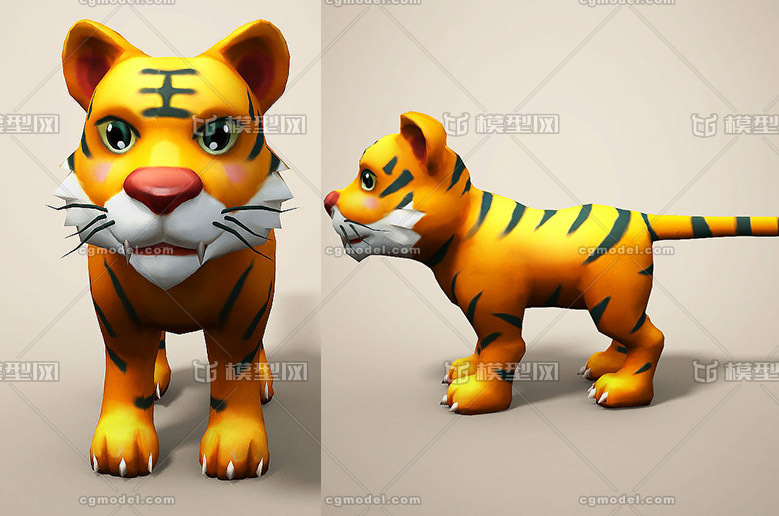 3d老虎动物 东北虎亚洲虎卡通写实非洲动物模型带maya