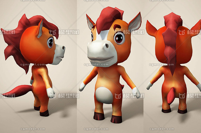 3d十二生肖午马动物 12生肖马卡通写实动物模型带maya,3dmax,fbx模型