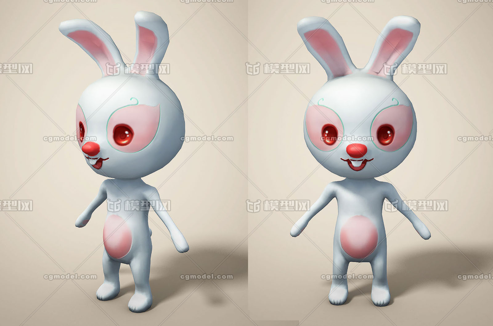 3d十二生肖卯兔动物 12生肖大白兔子卡通写实动物模型