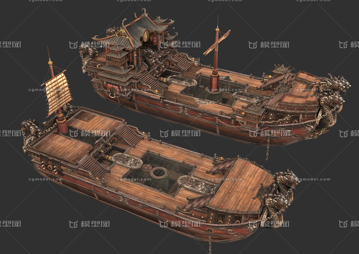 古代战船 简模木船 古代帆船 郑和船队 皇家船 古代船 手绘贴图
