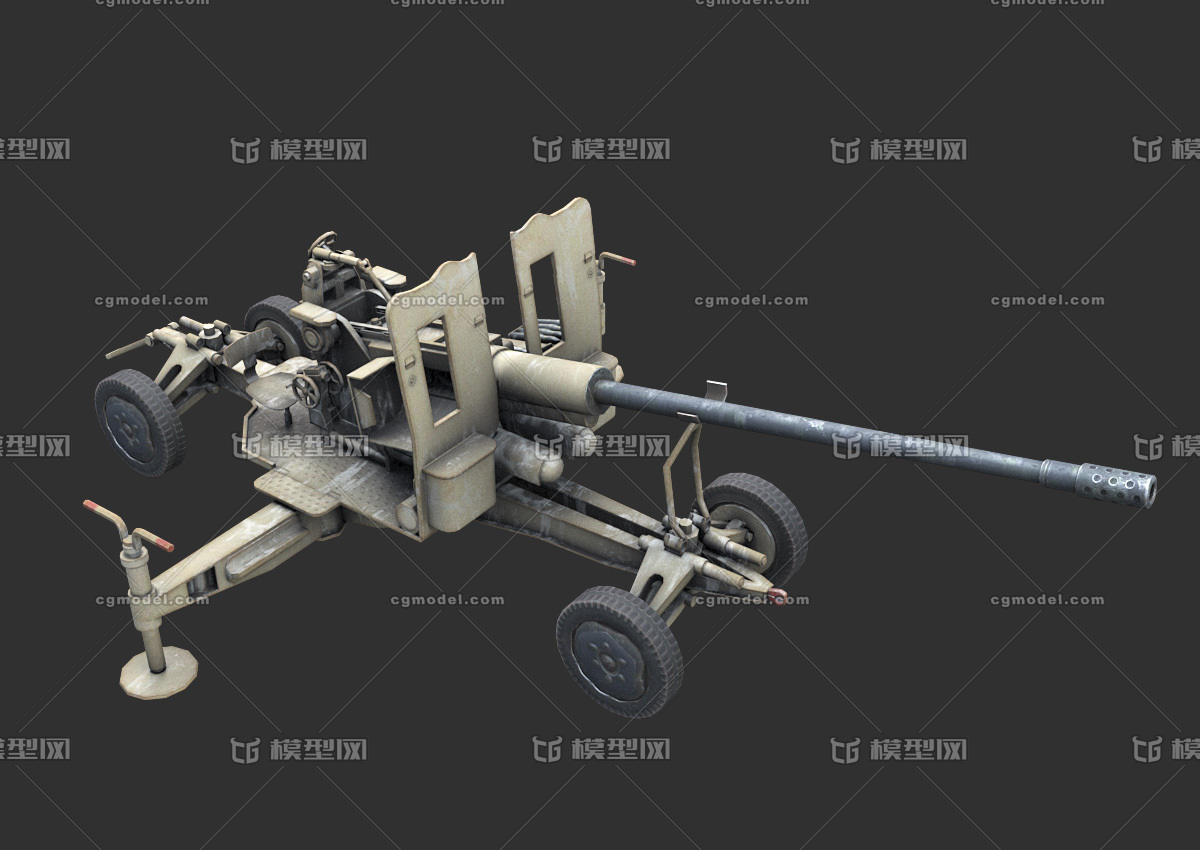 pbr次世代 高射炮 s-60式 火炮 一战武器 反坦克炮 二战素材 双管炮