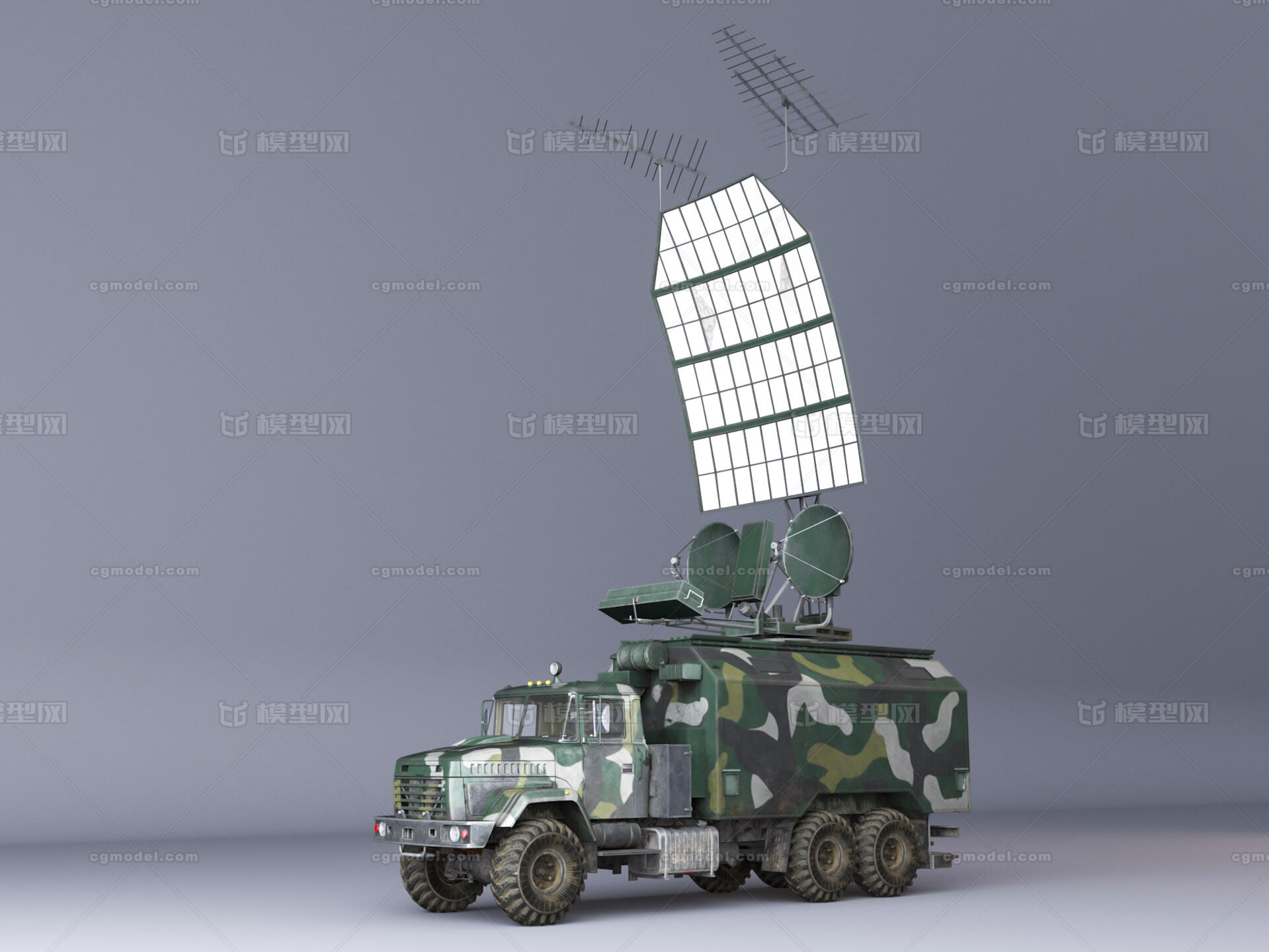次时代 pbr 现代军用卡车 搜索雷达车 运输车信号车模型 2k贴图
