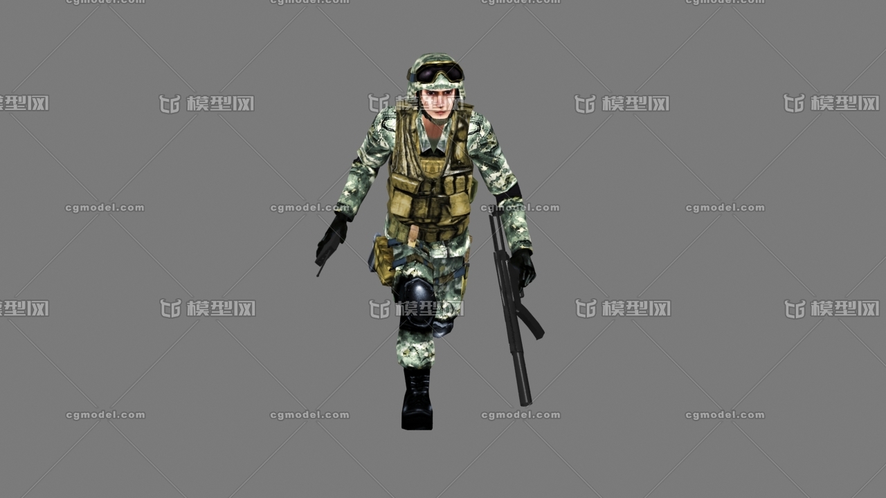 影视用士兵模型带骨骼绑定,有奔跑动作,下载即可使用,模型已经优化