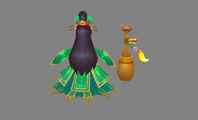 卡通 q版 女孩 绿衣服少女 古代女子 乐师 乐坊舞女 琵琶女 歌姬