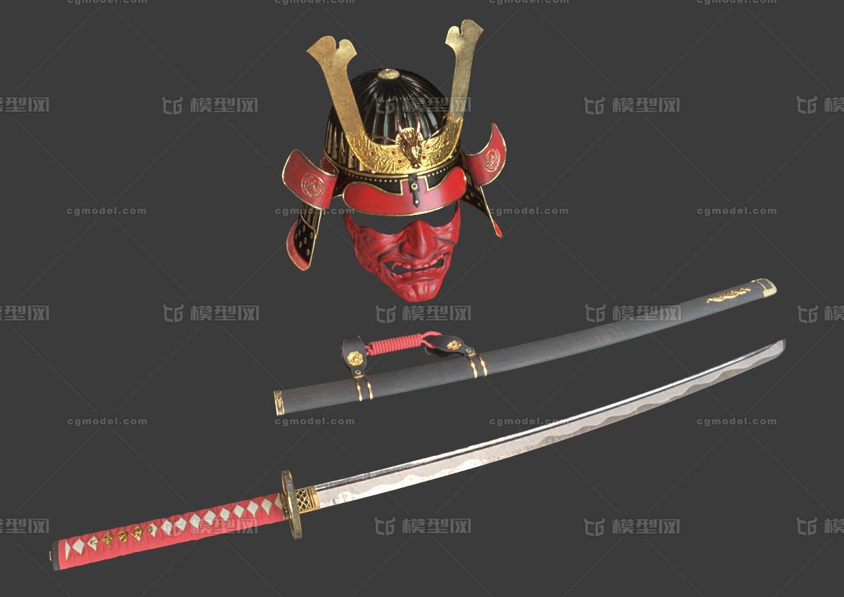武士装备 武士刀 武士面具 日本刀 日本面具 写实道具 武士套装 古代