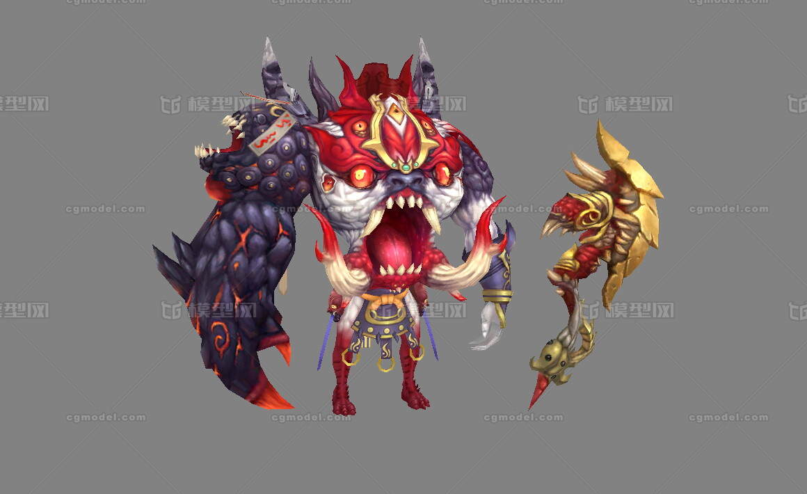 刑天 无头boss 大嘴怪物 麒麟臂 金斧子 中式国风神话魔王