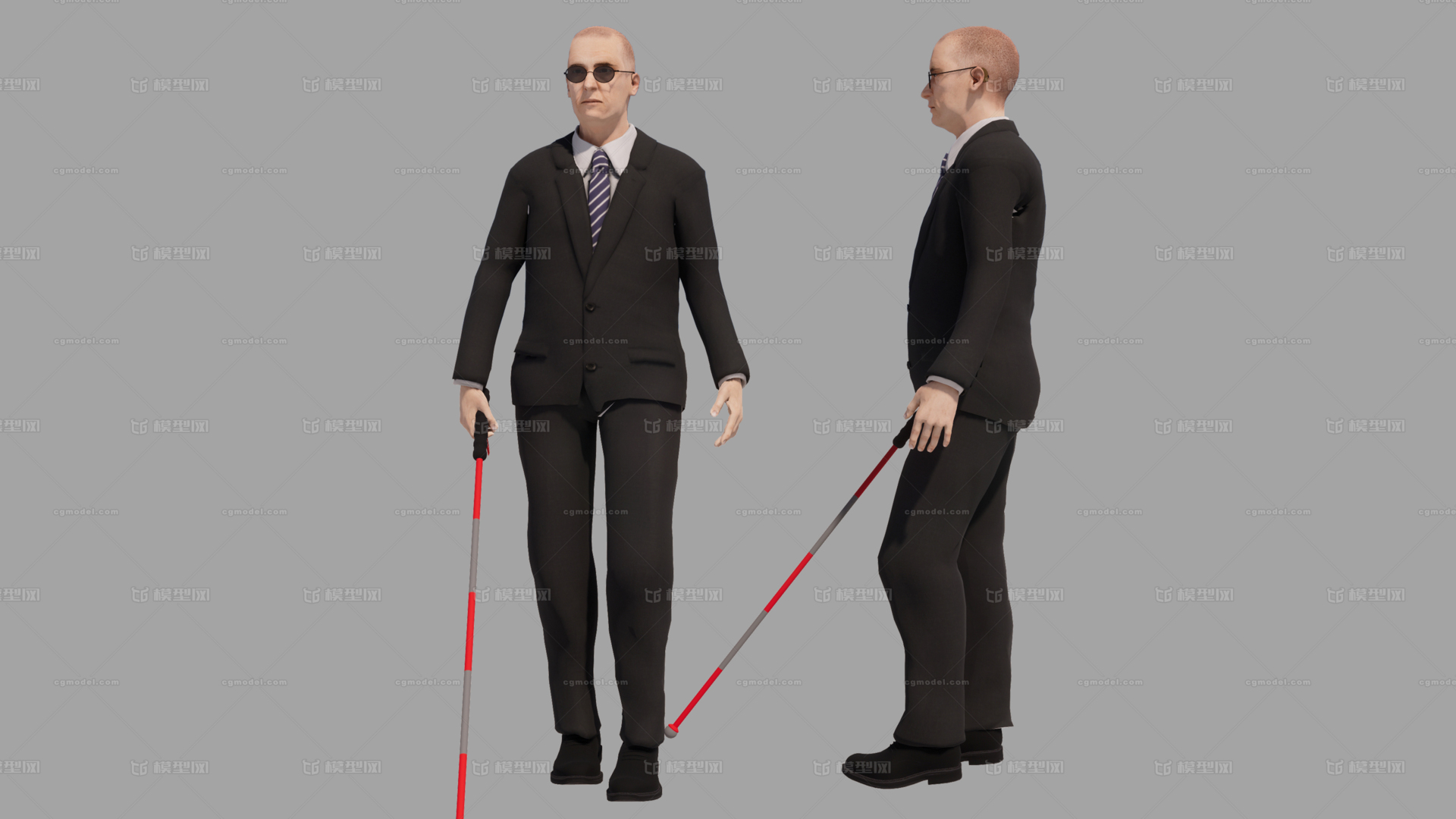 写实盲人 瞎子 盲杖 盲棍 手杖 老人拐杖 中年男性 中年男人 黑西装