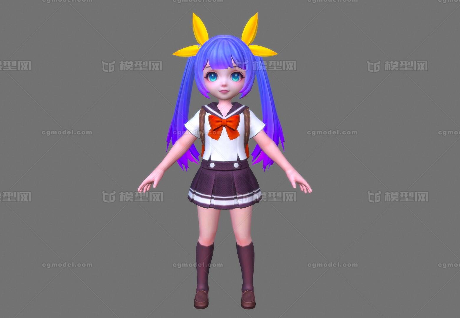 卡通 可爱 女孩 小学生 手绘 校园 女孩
