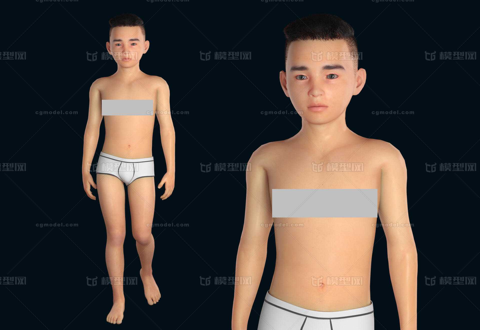 写实男孩基础模型(骨骼表情绑定) 小男孩 小学生 基础身体 写实人物