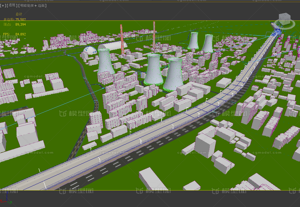 济南黄台电厂,北园高架桥,城市地标建筑,斑马线地形周边配景楼模型max