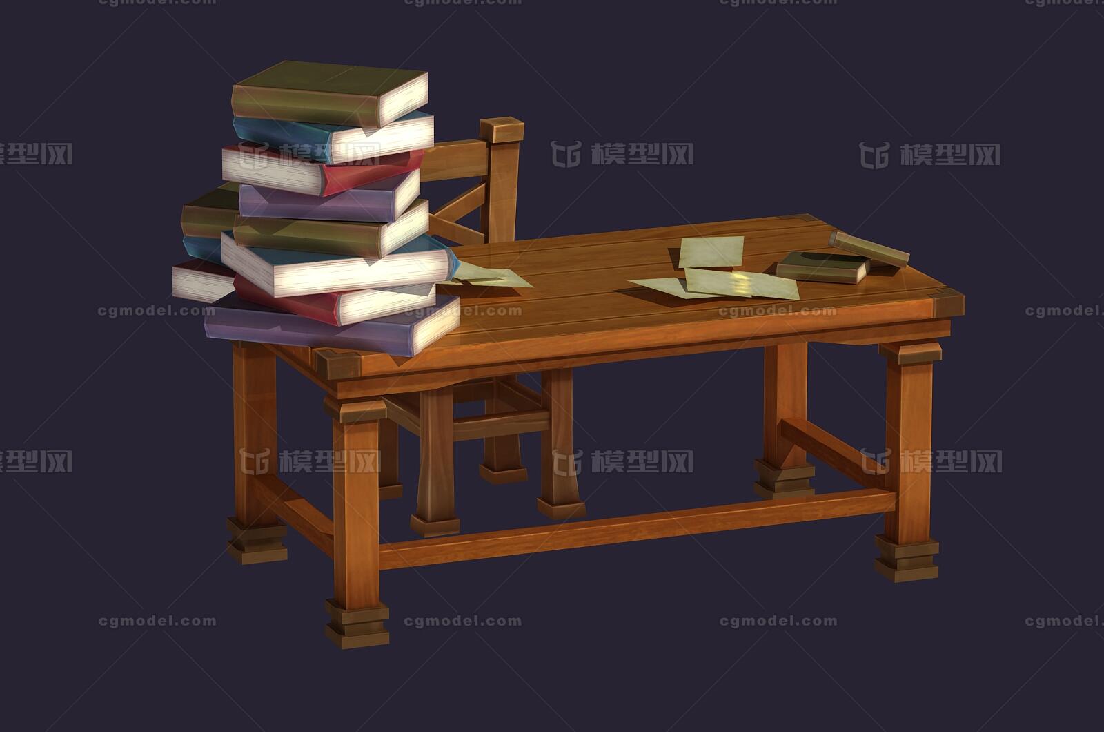 卡通 手绘 q版 办公桌 图书馆桌椅 二次元 动漫 桌子 椅子