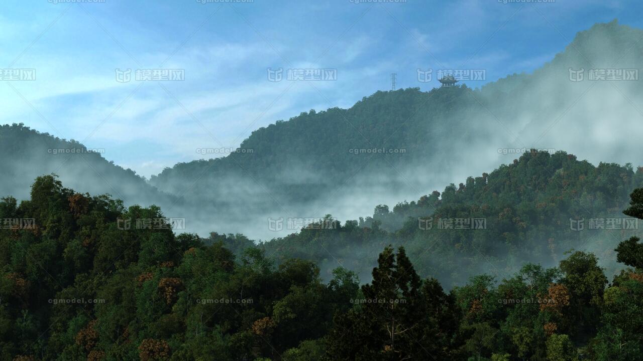 烟雾山 体积雾 云雾缭绕 仙界 蓬莱 高山 深山 雨天山 山体 山脉 烟雾