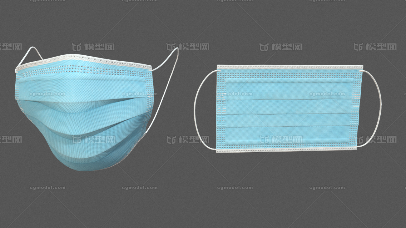 消毒无菌口罩 蓝色医用外_不会飞的超人作品_生活用具个人用品_cg模型