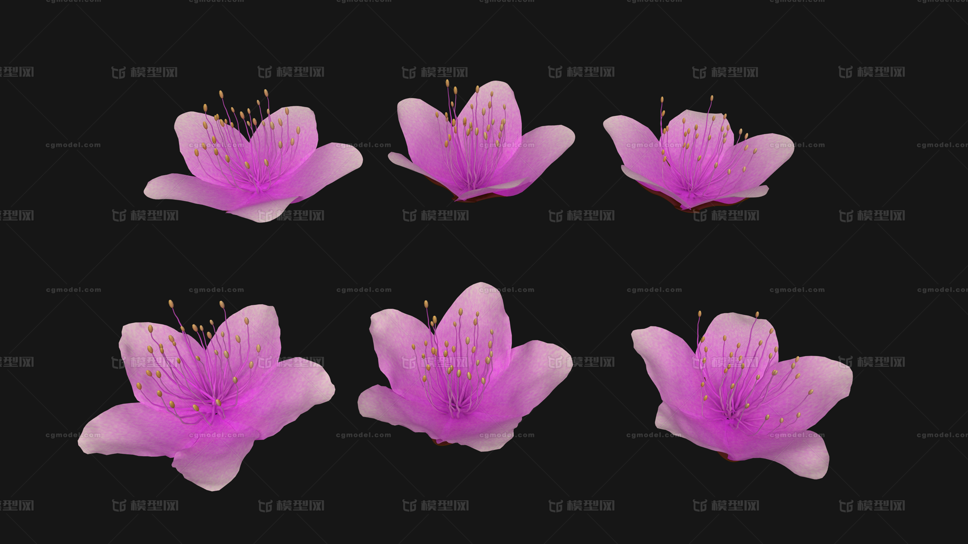 3d桃花桃树_23slah作品_石头植物花卉_cg模型网
