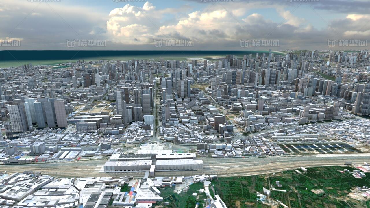 秦皇岛市3d模型 数字城市模型 秦皇岛市主城区 秦皇岛市鸟瞰 山脉