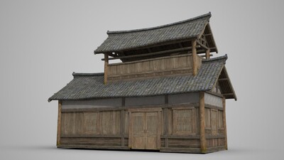 古风日式木楼 古代客栈建筑 两层瓦房 日式建筑 晀望楼 手绘古风建筑