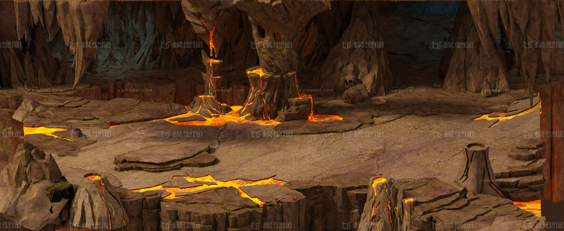 游戏动画场景 火焰山 火山 岩浆 熔岩 山洞 溶洞 地下城 地下场景