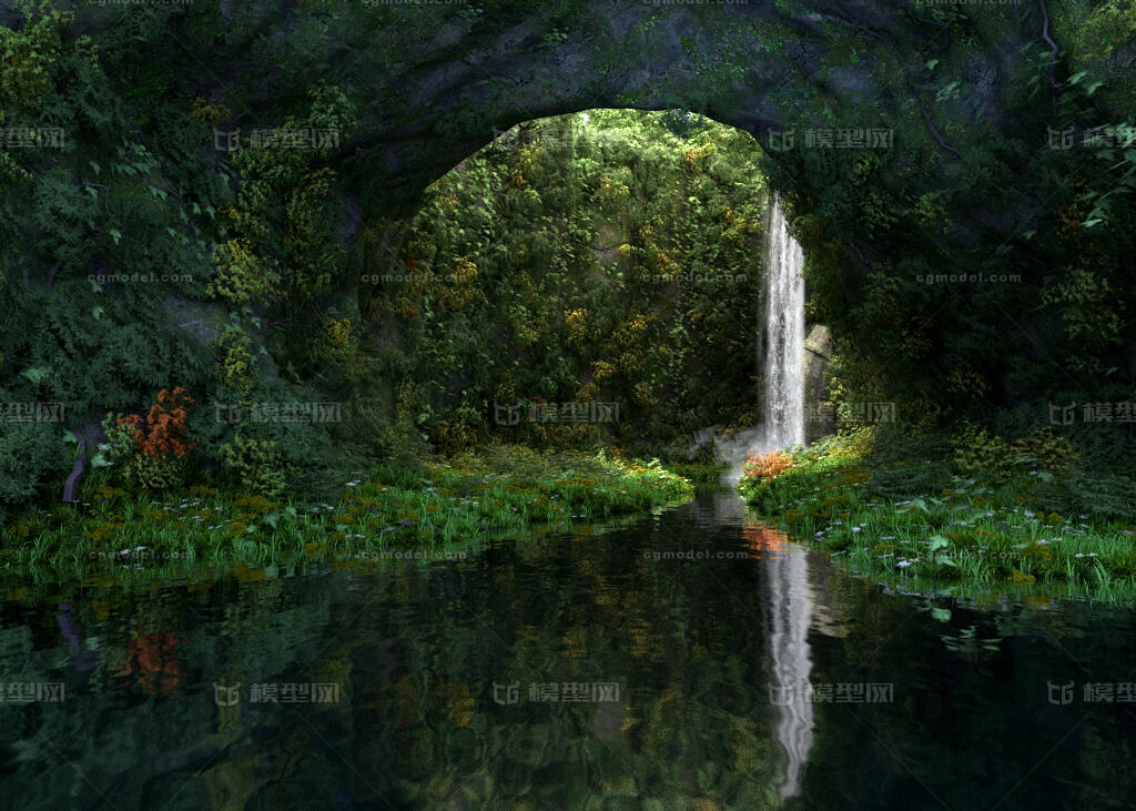 写实地下山洞自然场景,山洞,洞口,洞窟,_渲图作品_场景自然场景_cg模