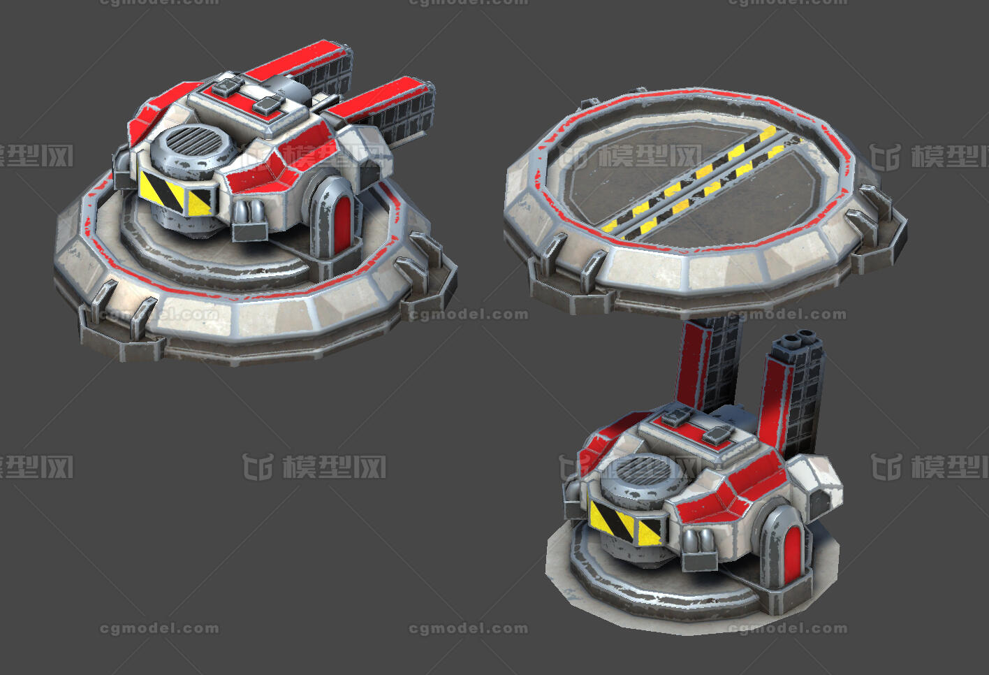 unity科幻次世代pbr基地机械装甲能量预警地井炮塔机炮fbx