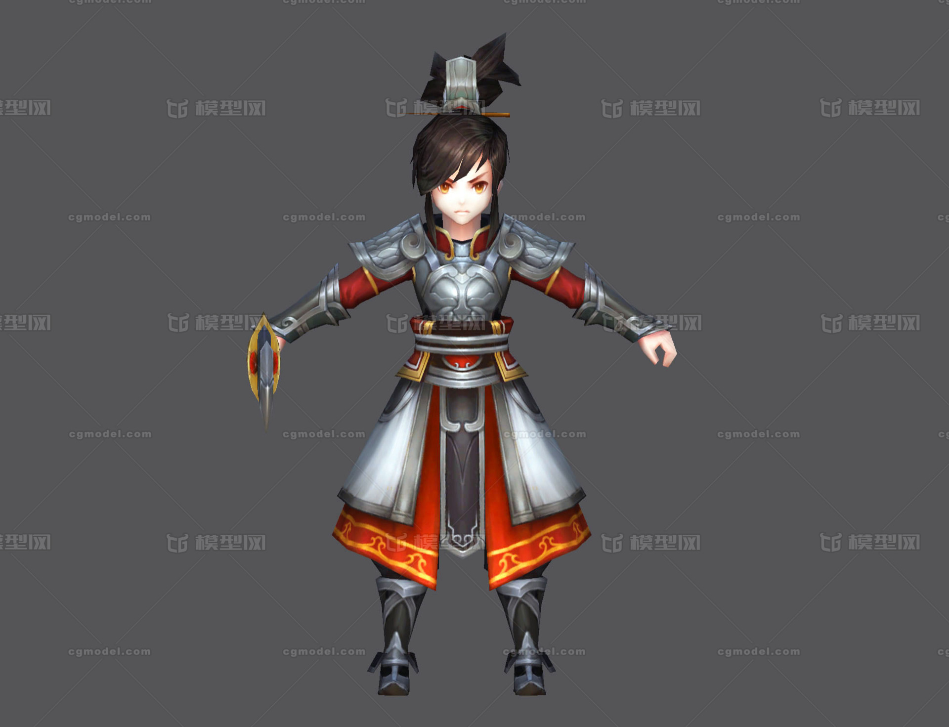 unity卡通古代女武侠刀客战士花木兰女将大刀fbx