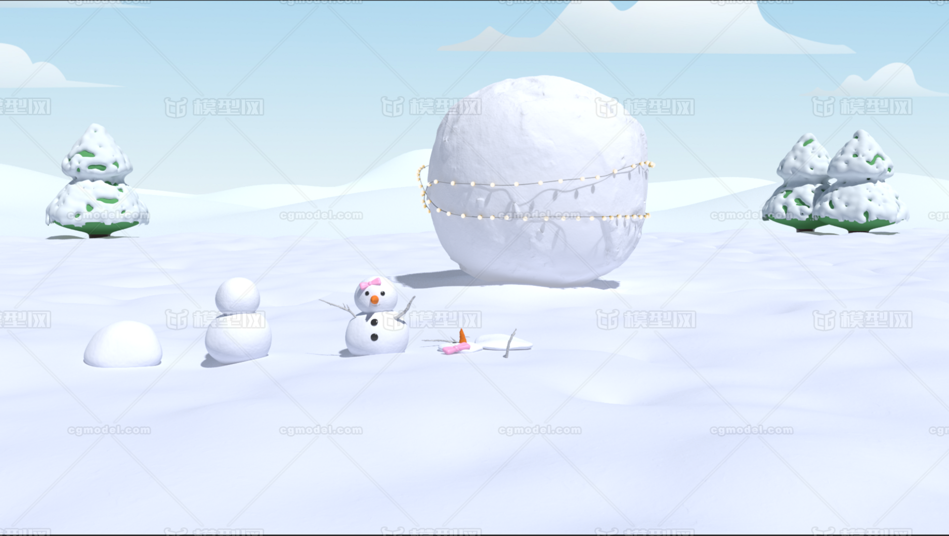 卡通雪景redsfhit材质,雪人,胡萝卜,雪球,写实雪