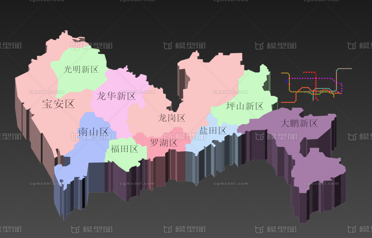 自作模型模块深圳区县地图含地铁线路图