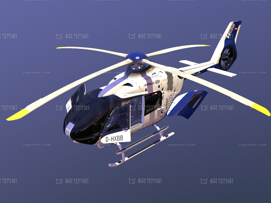 h135空中客车直升机 有内室 驾驶室 可做开关门动画