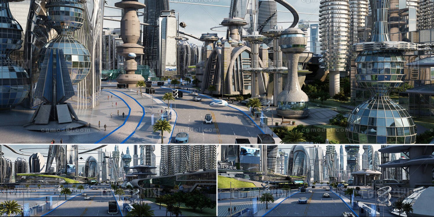 未来科幻城市场景,3d模型,未来城市,悬浮车,悬浮路,cbd ,飞船,科幻车