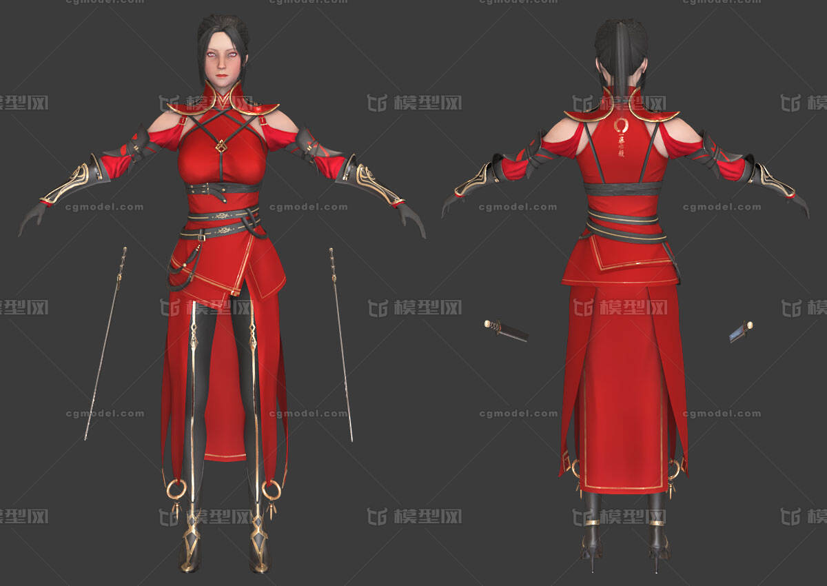 古代战士 巾帼 女将军 女将士 铠甲 盔甲 双剑战士 人物设计