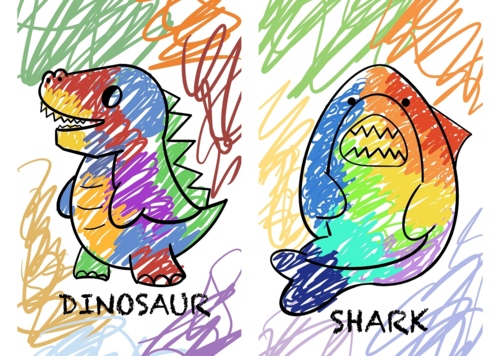 彩虹涂鸦-恐龙-鲨鱼
