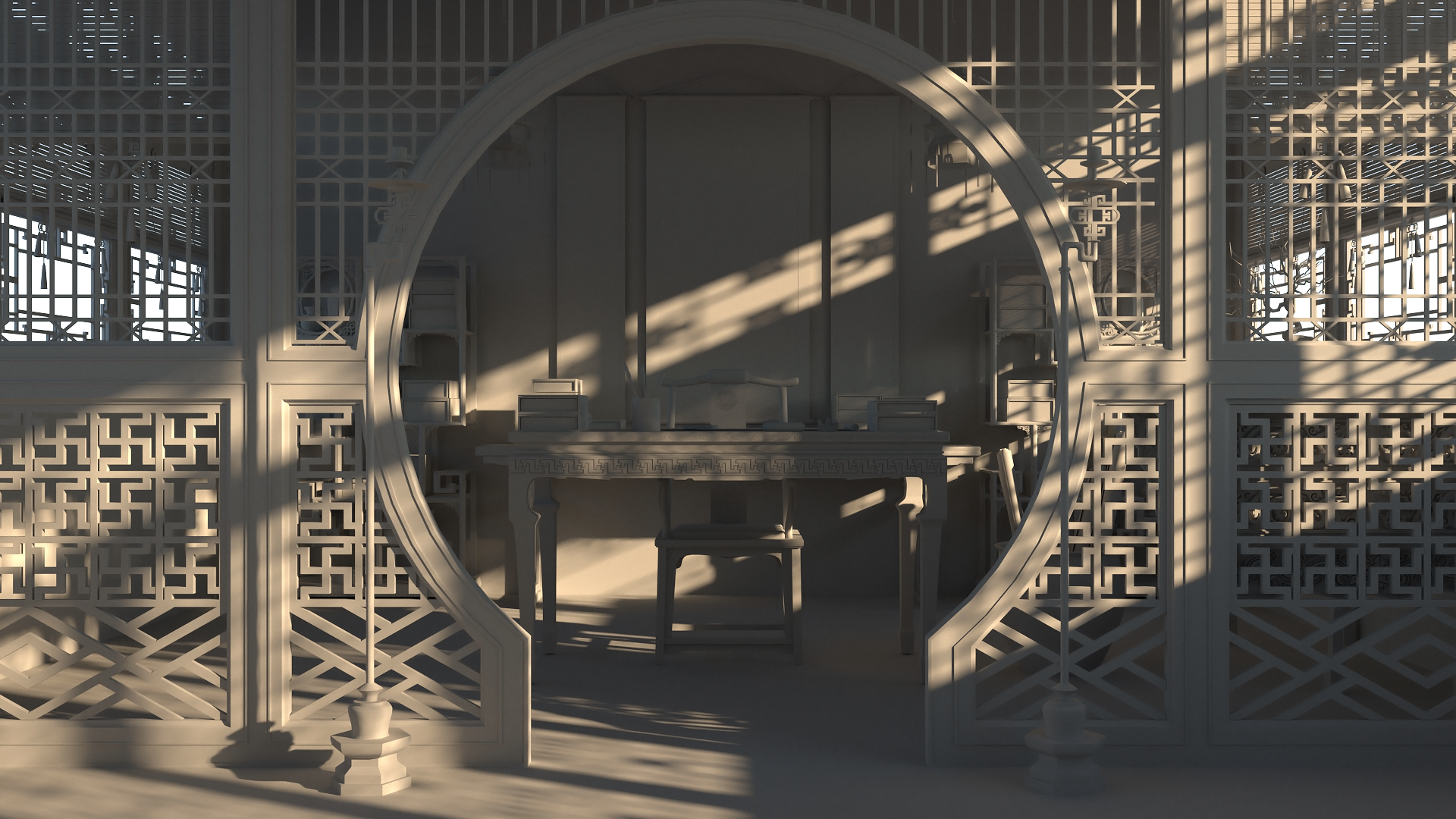 中国古代宫廷建筑模型室内书房部分