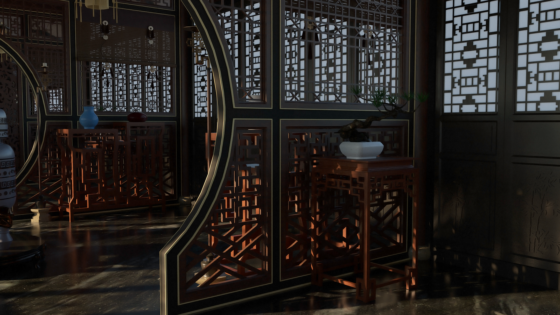 中国古代宫廷建筑模型室内书房部分