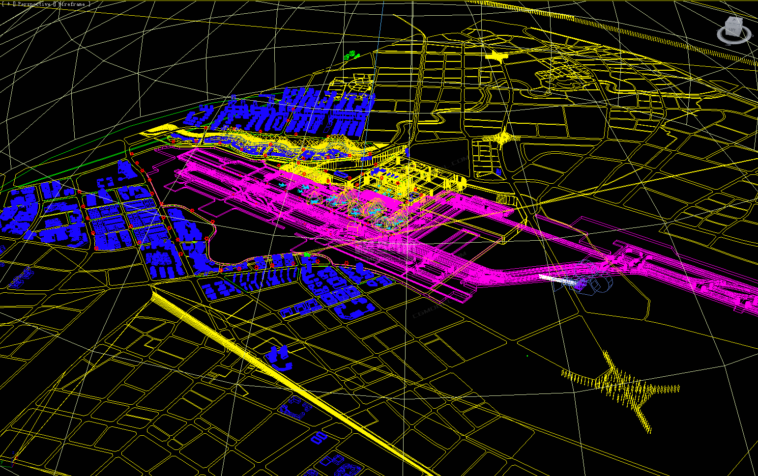 城市飛機場跑道 數字城市 配樓夜景場景模型 配樓用的低模不卡機