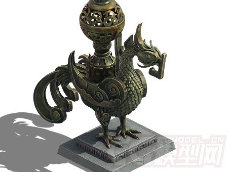 青铜鸟,四神兽之一的朱雀, 凤凰_rockdive作品_雕塑/文物神话雕塑_cg