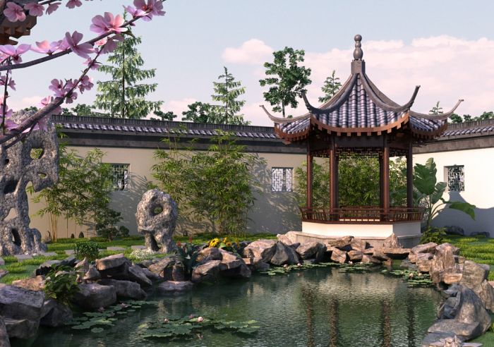 古建公园特写写实场景-水池_dengtongshan作品_场景古代场景_cg模型网