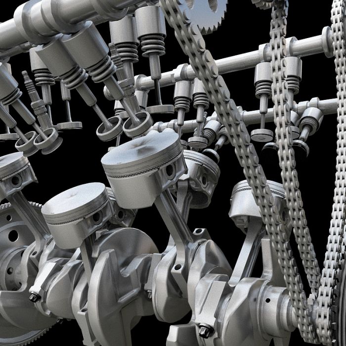 v6发动机**动画模型v6发动机,气缸60度夹角,活塞,正时链条,气门凸轮有