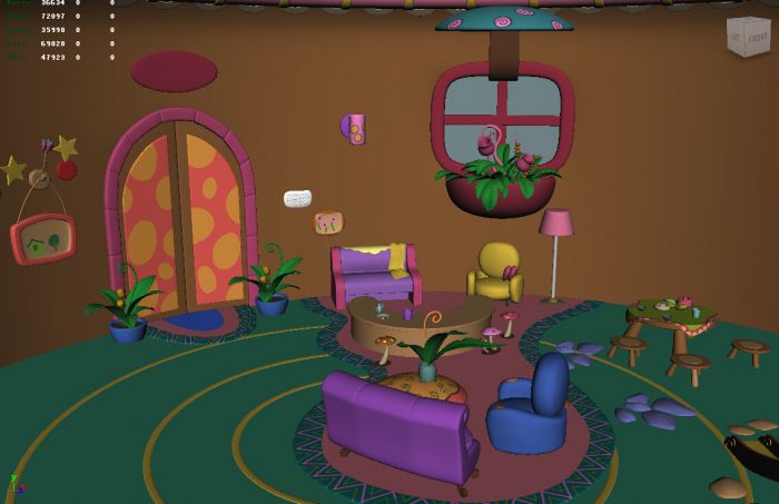 卡通树屋内部房间书内木制建筑