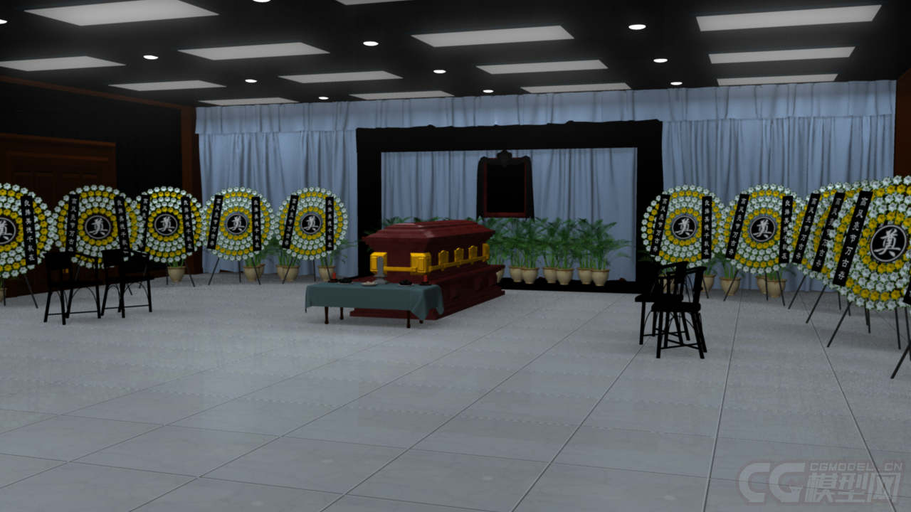 灵堂 追悼会 棺材 花圈 祭奠影视动画模型带贴图