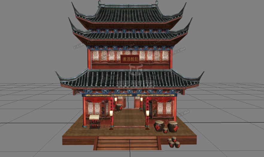古代酒楼带室内场景2层可上2楼吃饭模型-自然场景模型库-模型下载-cg模型网
